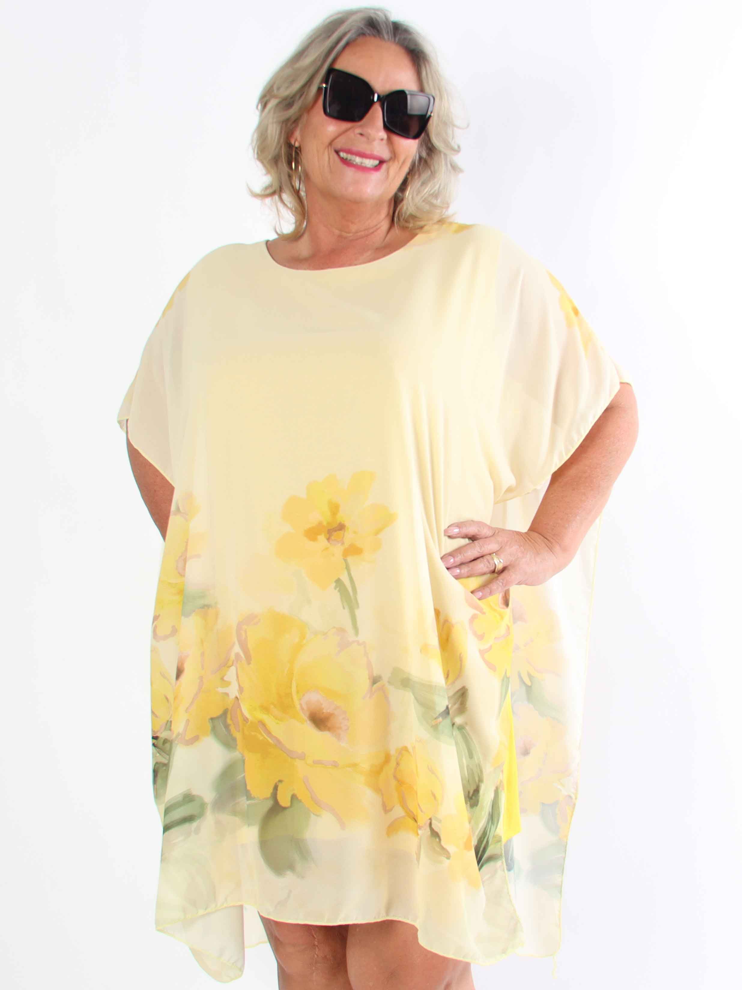 Mirabella - Plus size tunikakjole med chiffonlag og underkjole i viskose